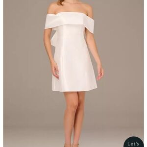 White Off-Shoulder Mikado Bow dress lined worn once for wedding rehearsal dinner